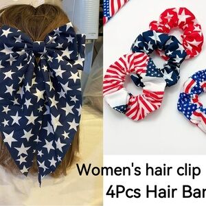 5Pcs , Patriotic Hair Clip and Scrunchies Set